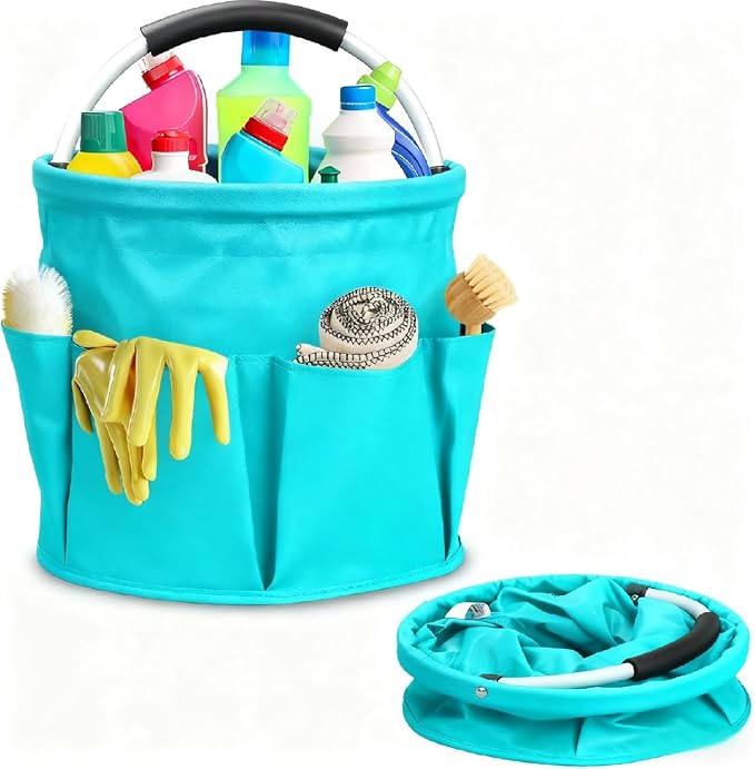 Cleaning Caddy for Cleaning Supplies,17L Cleaning Supply Caddy with Handle Foldable Cleaning Supplies Organizer Bucket Cleaning Products Organizers for Home, Garden (Lake Blue) by Ashmacdo
