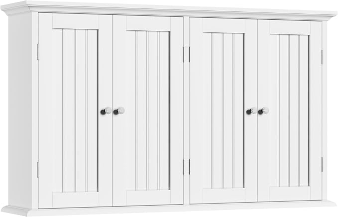 ChooChoo Laundry Cabinet with 4 Doors and Adjustable Shelves | 9.06"D x 40.9"W x 24"H, Bathroom Wall Cabinet, Cupboard, White by ChooChoo