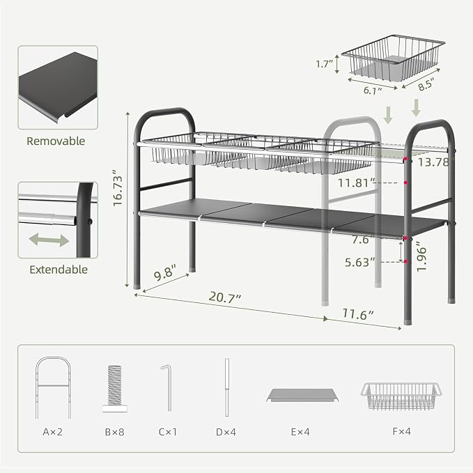Under Sink Organizers and Storage,Expandable under cabinet organizer Shelf | 2 tier expandable shelf for kitchen,bathroom,4 Removable ABS Panels and 4 Baskets,Adjustable partition height,20.7-32.3" W - Image 3