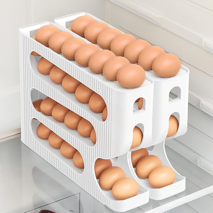 FIFO Egg Holder for Fridge, Egg Organizer for 28 Large Size Eggs | 1-Pack Auto Rolling Egg Dispenser for Refrigerator, Space-Saving Egg Roller/Container/Storage for Kitchen Countertop - Image 2