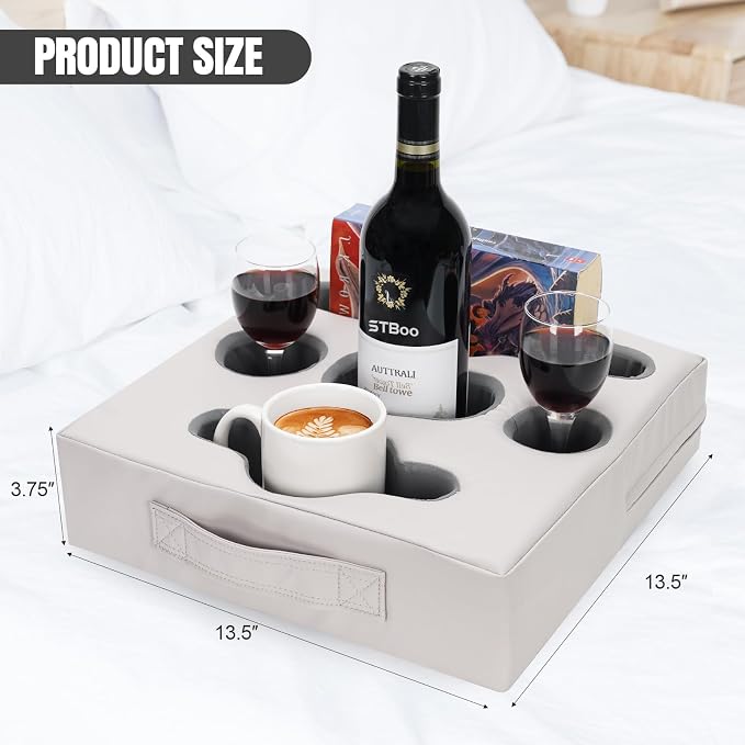 Couch Cup Holder Pillow Tray - Sofa Drink Cup Holder Cozy Buddy | Bed Caddy Organizer for Remote, Snacks Beverage, Phones, Tablet | Use it on Car, Pack, Beach, RV, Boat, Bedroom (Silvergrey) - Image 4