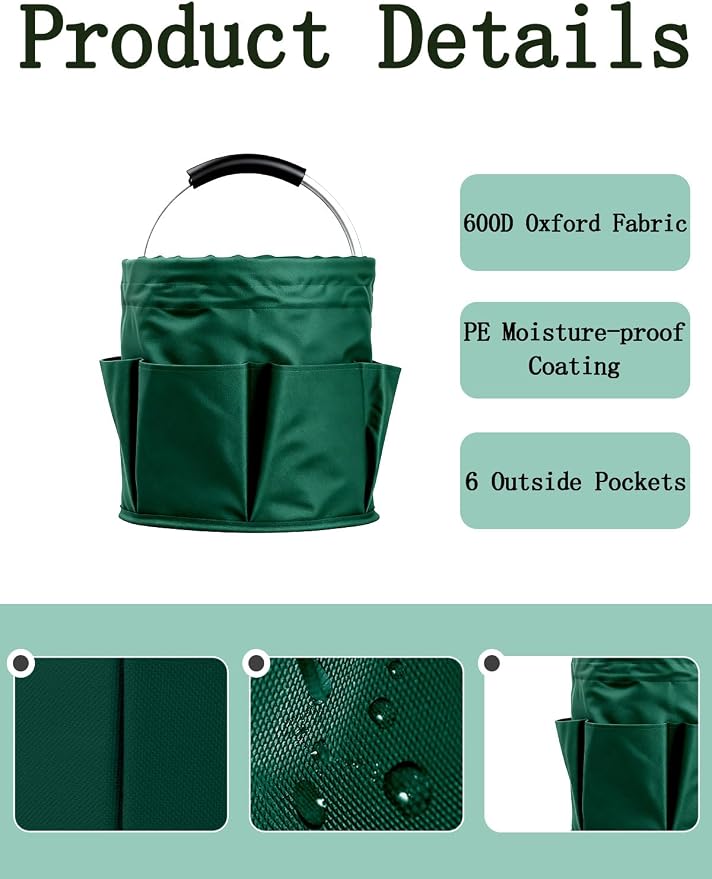 Cleaning Caddy with Handle, for Cleaning Supplies Organizer Bucket | Foldable Storage Tote with 6 Pockets,17L Large Capacity Basket for Household Organizer,Laundry Room,Bathroom & Home - Image 3