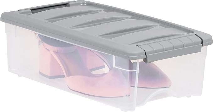 Amazon Basics Plastic Storage Containers with Secure Latching Lids, Stackable Organization Bins, Clear/Grey, 5 Quart, Set of 10 - Image 4