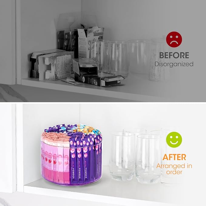 AIEVE Purple Drink Packet Organizer, Water Packet Organizer for Powdered Drink Mix, 360° Lazy Susan Turntable Rotating Tea Bag Holder for Kitchen Organization - Image 3