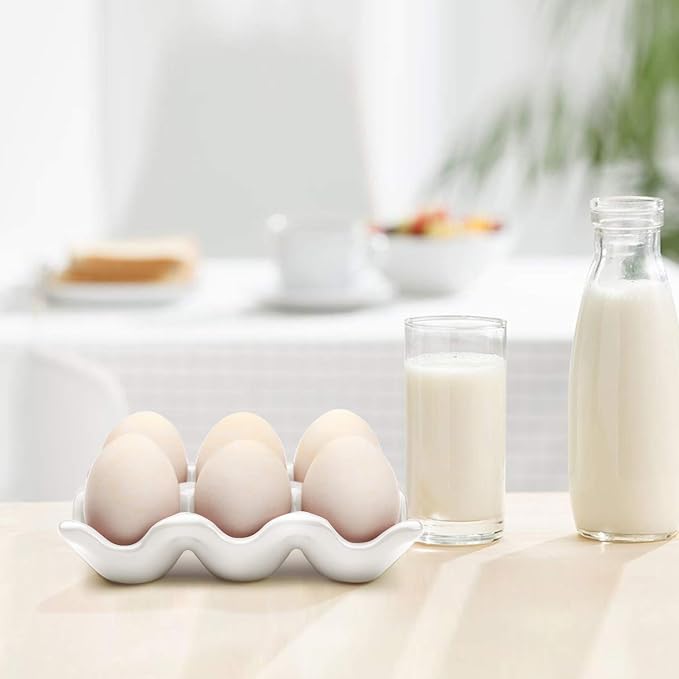 Flexzion Porcelain Egg Crate - 6 Capacity Ceramic Tray, Half Dozen Holder, White Decorative Serving Dish and Storage Organizer, 2 Pack - Image 4
