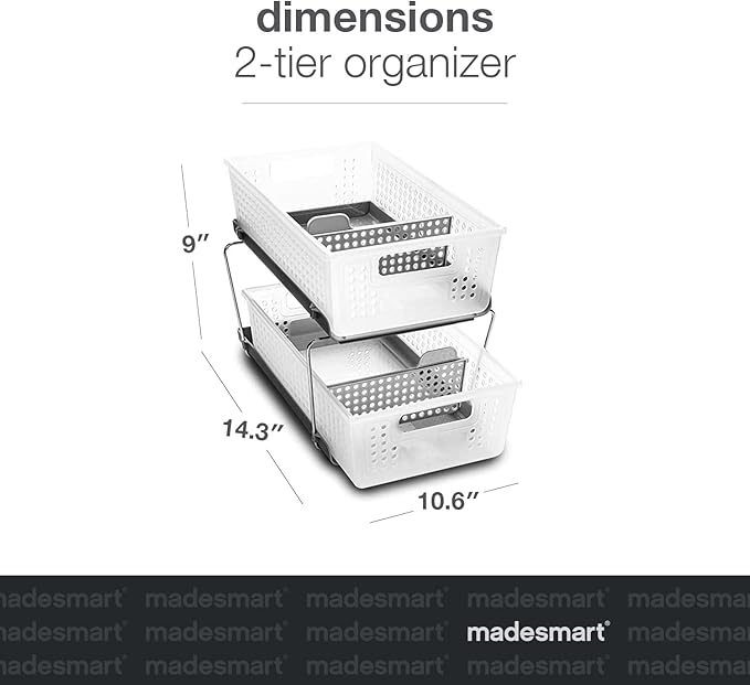 madesmart Two Tier Organizer with Dividers, Frost | pull out bins, tiered access, cleaning supplies, under sink use, pantry bottles, woman owned - Image 6