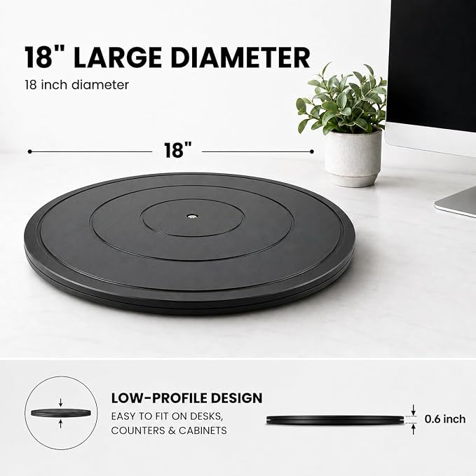 18 Inch Lazy Susan Turntable Black, 2 Pack | Steel Ball Bearings, Heavy Duty Swivel, Flat Base Stand, For TV/Monitor/Bonsai, 18Inch Diameter - Image 3