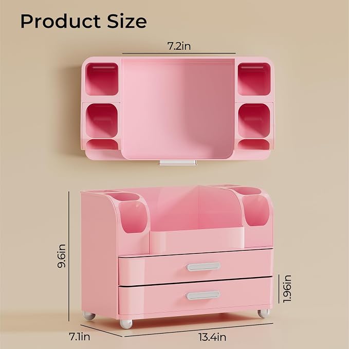 UFORU Makeup Organizer Countertop with 2 Large Drawers for Vanity Bathroom | Brush Holder, Large Capacity, Thickened Plastic, Compact Footprint, Space-Saving Design, Easy Clean, Ideal for Dorm Rooms - Image 4