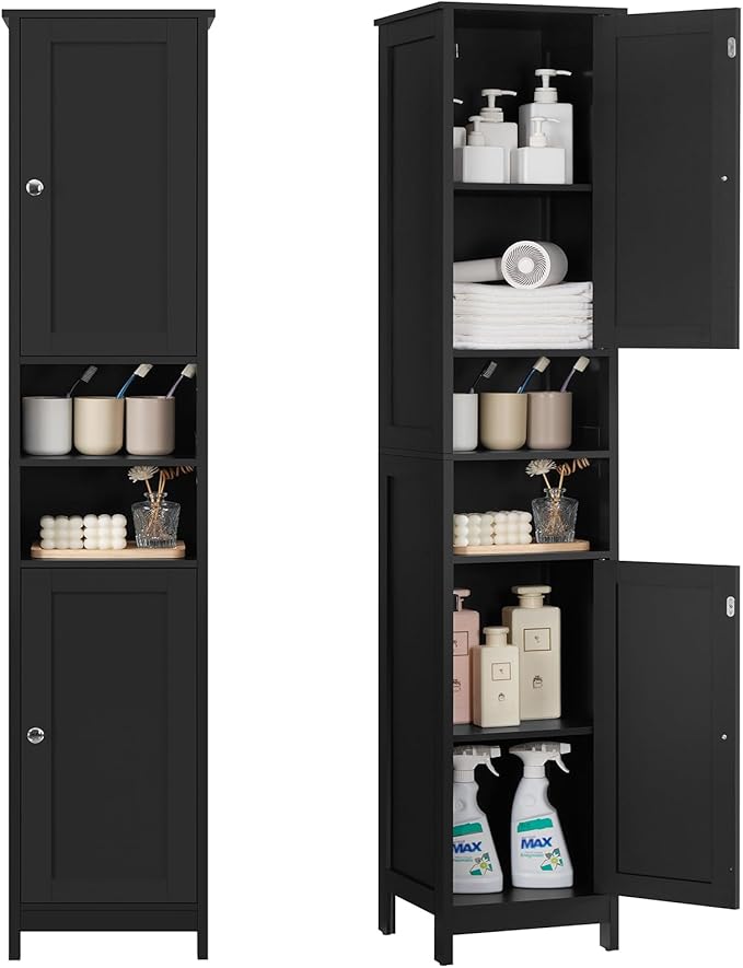 67" Tall Bathroom Cabinet with Adjustable Shelves and Doors | Narrow Bathroom Storage Cabinet for Small Space, Living Room, Entryway, Kitchen, Black by TEENFON