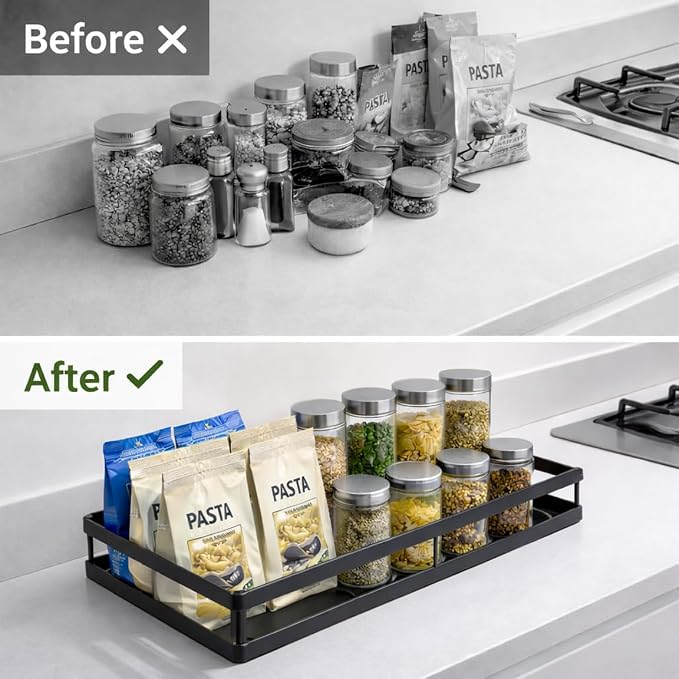 Pull Out Cabinet Organizer, 1-Tier Metal Slide Out Basket | Black metal mesh basket, smooth slide-out rail, no-drill adhesive setup, for frameless kitchen cabinets and pantry storage - Image 3