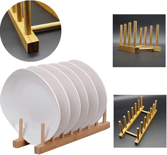 YWSHF Bamboo Wooden Dish Rack Drying for Kitchen Dish/Plate/Bowl/Cup/Pot Lid/Book (Pack of 2) - Image 6
