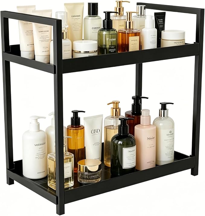 Bathroom Counter Organizer, 2 Tier Black Counter Shelf | Bathroom Organizers and Storage Countertop, for Vanity Tables, Dresser, Makeup by IDM-UTSL