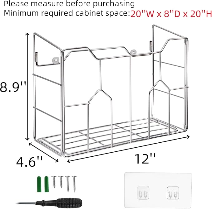 Cididu 2 Pack Kitchen Wrap Organizer Rack Wall Mount, Cabinet Door Organizer Storage, Wall Rack Basket Sturdy Steel Wire, Tall Inside Cabinet Holder for Aluminum Foil Plastic Wrap Wax Paper - Image 2