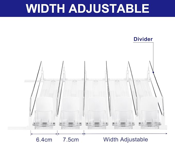 uxcell 5pcs Drink Organizer for Refrigerator, Self-Pushing Soda Can Organizer Width Adjustable Drink Dispenser Beverage Pusher for Fridge Pantry, White - Image 4