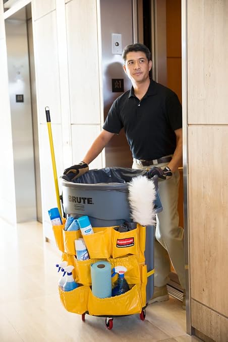 Rubbermaid Commercial Products Supply Organizing Caddy for Brute Trash Cans Yellow Tool Organizer Storage for Spray Bottles/Paper Towels/Gloves/Scrub Brush 1 Count - Image 7