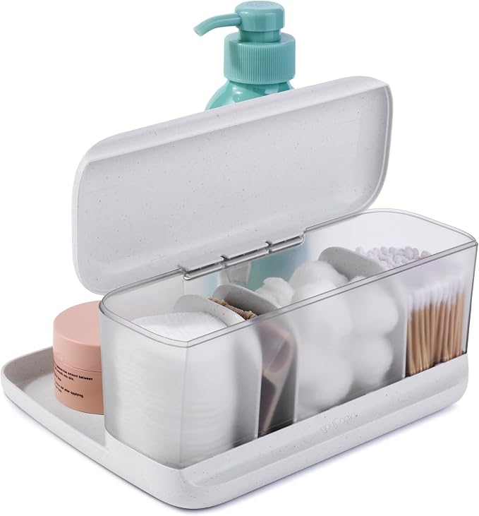 YouCopia HideAway Counter Caddy, Bathroom Vanity Countertop Organizer Tray with Adjustable Dividers and Lid by YouCopia