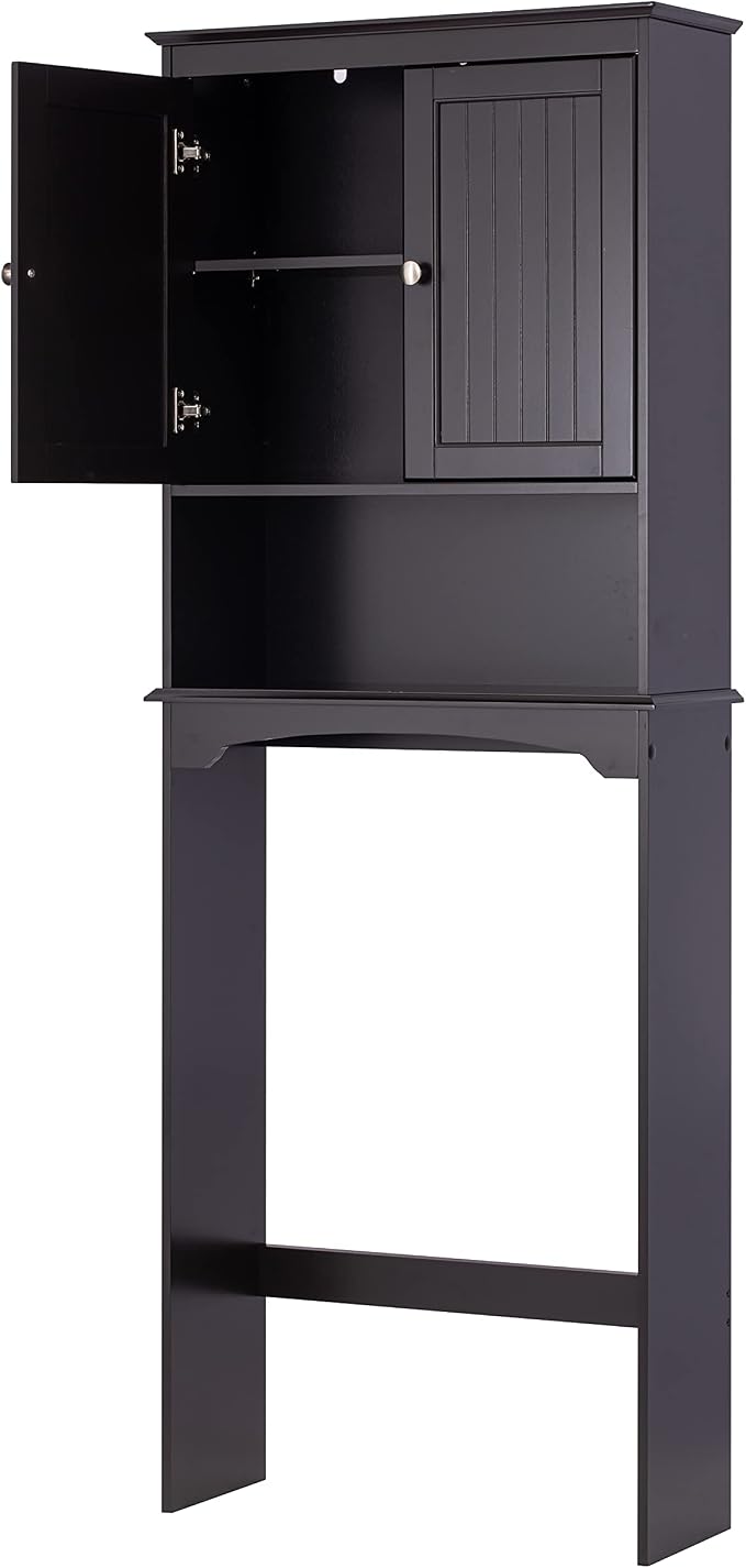 Spirich Over Toilet Storage Cabinet with Doors, Espresso Bathroom Organizer | FSC-Certified MDF, Raised Panel Doors, Adjustable & Open Shelves, Anti-Tip Mount, Fits Behind & Above Standard Toilets - Image 6