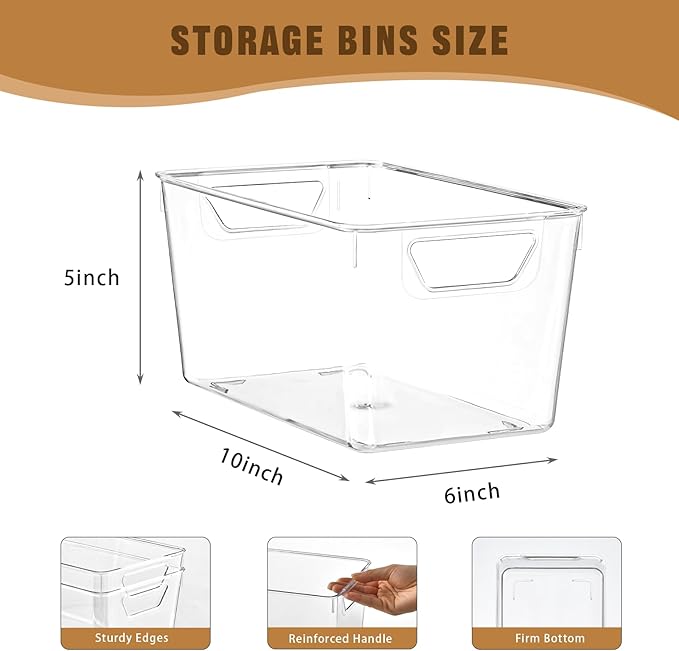 Freebat 12 Pack Pantry Organization and Storage,Clear Plastic Storage Bins | Middle, Cabinet Organizer, Clear Plastic Storage Containers with Handle,Acrylic Storage Bins for Cabinet, Fridge - Image 2