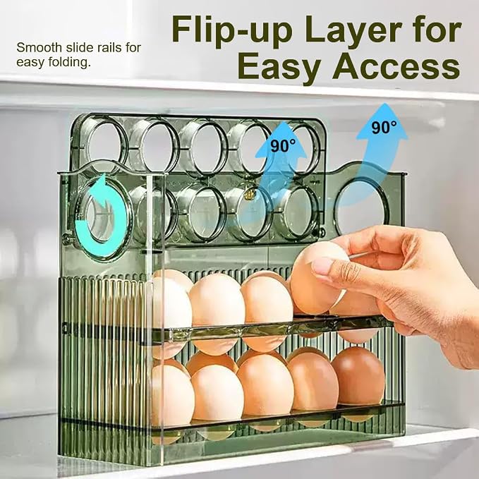 Koja 30-Egg Flip-Up Fridge Organizer - 3-Layer BPA-Free Storage Container - Image 3