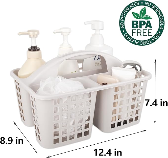 Portable Shower Caddy Basket Plastic Storage Basket with Divided Light Grey | Sturdy Large Capacity Cleaning Supplies Organizer Compartments Tool Bin for Bathroom Kitchen Bedroom College Dorm Essentials - Image 6