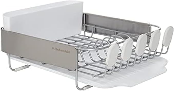 KitchenAid Compact Satin Wire Rust Resistant, Expandable Dish Rack with Angled Self Draining Drainboard with Removable Flatware Caddy, 23.18-Inch, Gray by Unknown