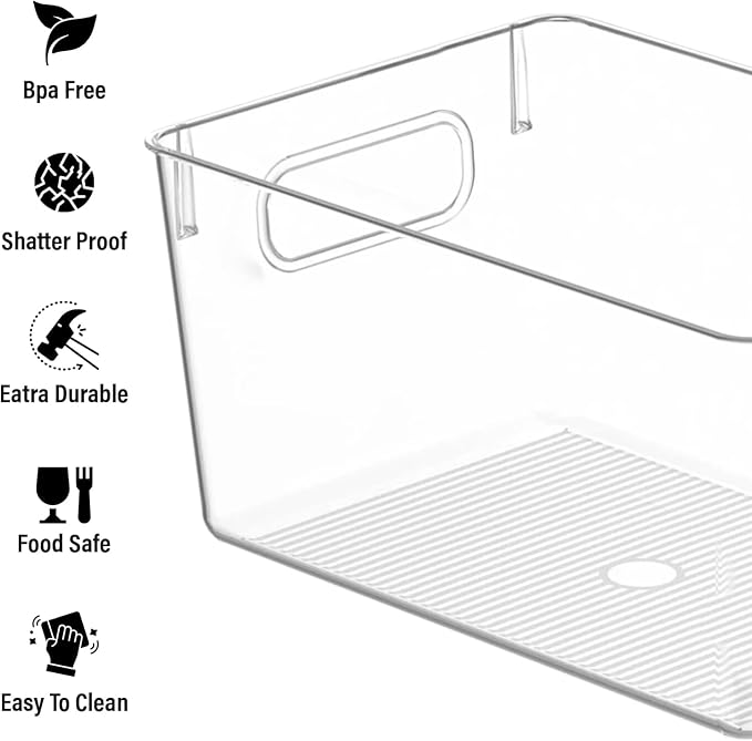 Clear Plastic Storage Bins, Pantry Organizers and Storage Containers Fridge Organizer Bins Kitchen Cabinet Organizer for Organizing Home, Bathroom, Freezer, Refrigerator. (10 x 7.3 x 5) - Image 4