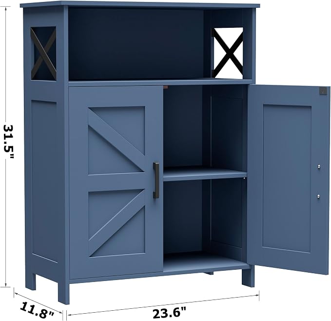 Homhedy Farmhouse Bathroom Storage Cabinet with Doors, Small Floor Cabinet | Toilet Paper Cabinet with Adjustable Shelf, Freestanding Storage Cabinet for Kitchen/Laundry/Living Room, 24"W, Blue - Image 3