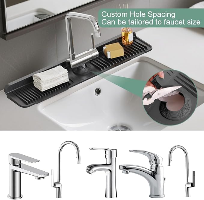 24 Inch Faucet Mat for Kitchen Sink Silicone Folding Faucet Mat for Bathroom Sink Splash Guard 7° Slope Water Draining Tray with Button Lock for Kitchen Bathroom Bar ect(Black) - Image 8
