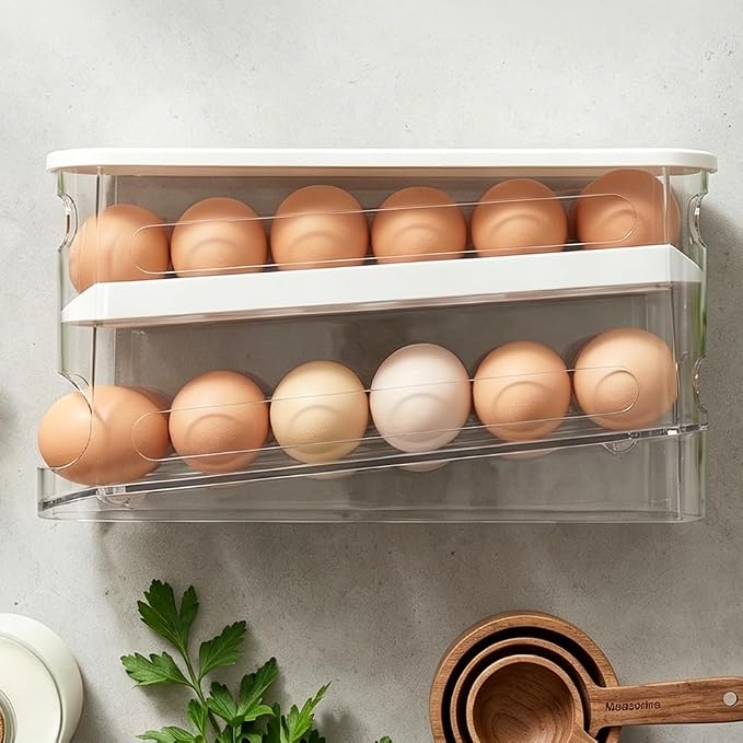 Auto-Rolling Egg Dispenser with Lid, Transparent, 1 Pack | Fridge Egg Organizer, Side-Door Slide Design, Stackable & Space-Saving, Easy Access, Holds 14–16 vs. Standard 12 - Image 9