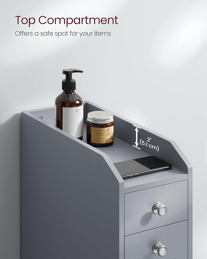 VASAGLE Small Bathroom Storage Cabinet, with Slide Out Drawers，Dove Gray | Slim Bathroom Storage Organizer, Toilet Paper Holder, for Small Spaces, Dove Gray, SIREN Collection UBBC847G02 - Image 6