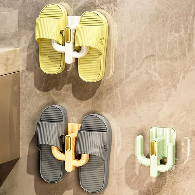 4 Pack Wall Mounted Shoe Rack - Multi-Use Hanging Organizer for Slippers, Hats, Towels & Keys, No-Drill Space-Saving Adhesive Storage for Home, Bathroom & RV, White & Yellow - Image 5