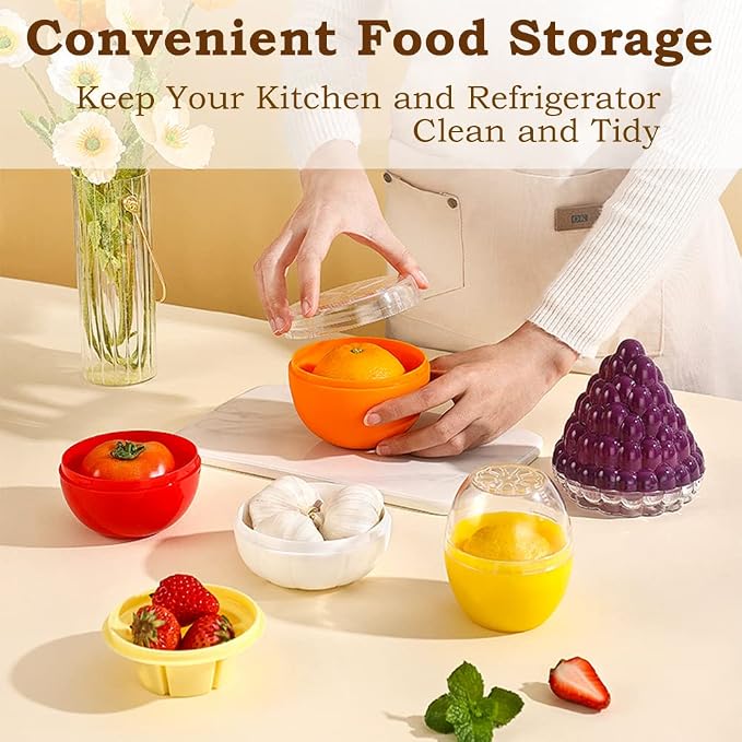 6 PCS Fruit and Vegetable Storage Containers, Reusable Storage Keeper, Lemon Orange Avocado Onion Garlic Tomato Shaped Saver Holder for Fridge, Refrigerator Crisper for Fruit and Vegetable - Image 6