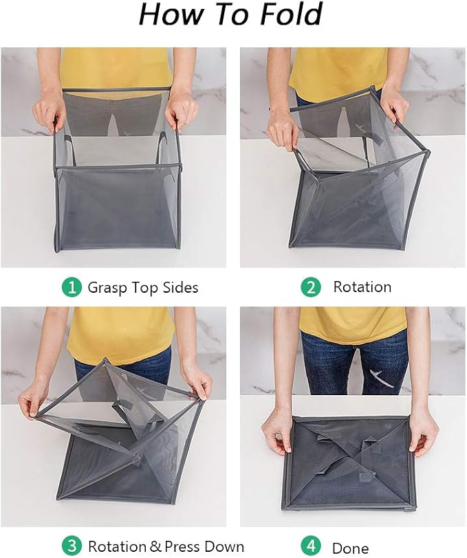 HONOMA Laundry Bags Hamper Bag with Handles,Portable & Collapsible Dirty Clothes Mesh Basket Foldable for Washing Storage, Kids Room,Dorm or Travel (Black,Double-Layer) - Image 6