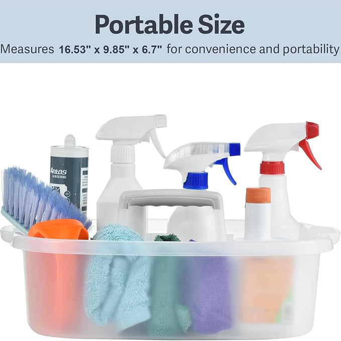 Large Cleaning Caddy with Handle, Cleaning Tool Storage Basket Organizer, Sturdy Pail Bucket Organizer, Household Bucket for Cleaning Supplies - Clear - Image 3