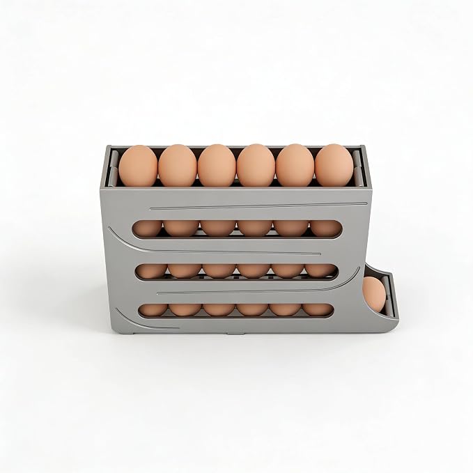 28 Egg Holder for Fridge, 4-Tier Auto Rolling Egg Organizer for Refrigerator, Gravity Slide Dispenser Rack, Space-Saving Storage (Grey) - Image 5