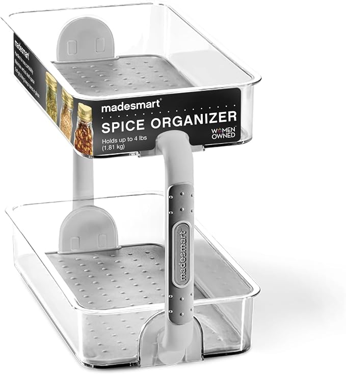 madesmart Two Level Spice Organizer, Grey | tiered layout, label visibility, soft grip lining, cabinet pantry use, seasoning bottles, woman owned - Image 5