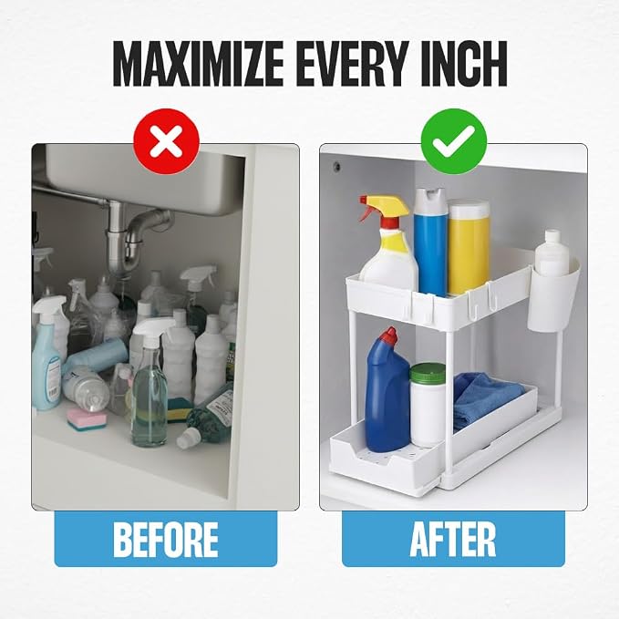 Undersink Organizer, 2-Tier Under Sink Storage Rack with Sliding Drawers for Kitchen Bathroom Cabinets, Pull Out Organizer for Pantry, Laundry Room & Closet Organization - 1 Pack, White - Image 5