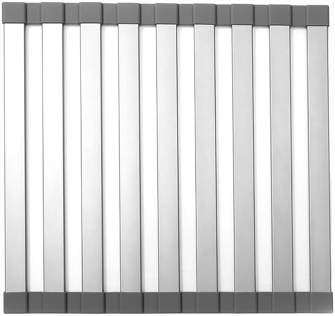 Over-Sink Roll-Up Dish Drying Rack,Aluminum | 18x13in,Over-sink rack,9 Alu slats & silicone ends,33lb capacity,heat resistance to 400°F,roll-up storage by Mistifi