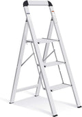 KINGRACK Aluminium 3 Step Ladder, Lightweight Step Stool with Non-Slip Pedals, Handrail, 330 LBS Foldable Step Ladder for Kitchen, Garage, Home, Space Saving, Sturdy and Portable, Silver by KINGRACK