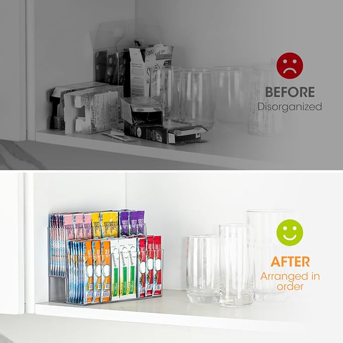 AIEVE Drink Packet Organizer, 2-Tier Water Flavor Packet Holder for Pantry Storage, Acrylic Drink Mix Organizer Hydration Powdered Mixes Holder Container for Cabinet Kitchen Storage - Image 3
