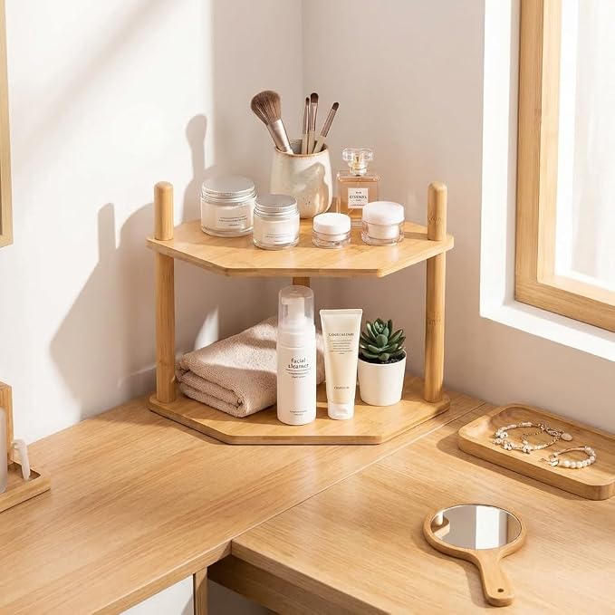 2-Tier Bamboo Corner Shelf,Kitchen Countertop Organizer,Corner Countertop Organizer Shelf, Coffee Bar Organizer,Coffee Bar Accessories,for Kitchen, Pantry, Organizers and Storage - Image 3