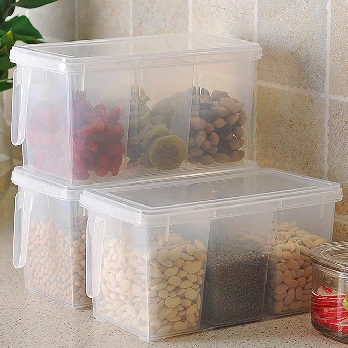 2 Pack Plastic Divided Veggie Storage Containers with Lids and Handles for Fridge Storage Organizer Boxes for Refrigerator Produce Beans Fruits Organzation - Image 8