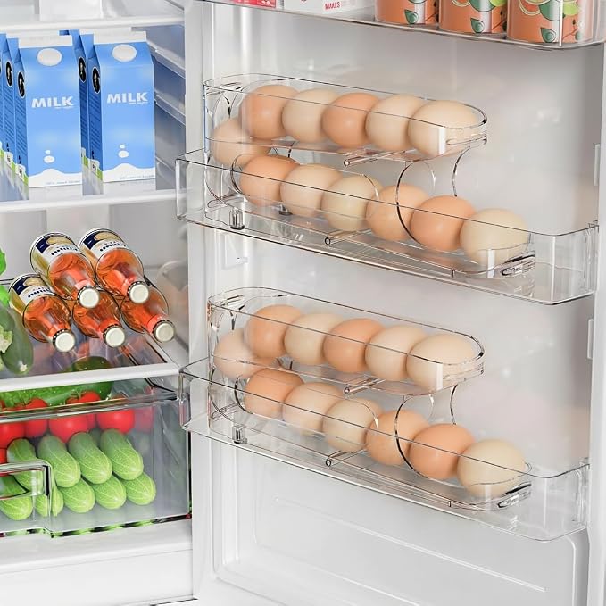 Egg Holder for Fridge, 2 Pack, FIFO Egg Roller for Eggs 24 Count | Auto Rolling Egg Storage Organizer for Refrigerator, Clear Space Saving Container, Dispenser - Image 3