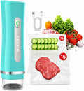FEPPO Vacuum Sealer for Food with Visible Water Tank, Handheld Saver Compact Vacuum Sealer Machine with 30 Reusable Bags for 6X Preservation & Fresh, Teal by FEPPO