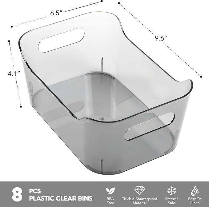 Tiawudi 8 Pack Plastic Storage Bins, Clear Pantry Organizers and Storage Containers, Multi-Use Organizer Bins for Kitchen, Bathroom, Office, Shelf, Fridge, Home Edit and Cabinet Organizers - Image 2