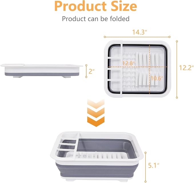 Goderewild Collapsible Dish Drying Rack with Rotating Drain & Plug,Space-Saving Dish Drainers for Kitchen Counter, Portable Dish Rack Over Sink Drying Dinnerware,Travel Trailer RV Camping Essentials - Image 2