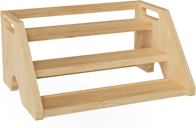 Bamboo Spice Rack Organizer -3-Tier Spice Rack for Countertop,Cabinet Spice Rack Organizer for 18 Spice Jars(4oz)，Step Shelf(Yellow) - Image 7