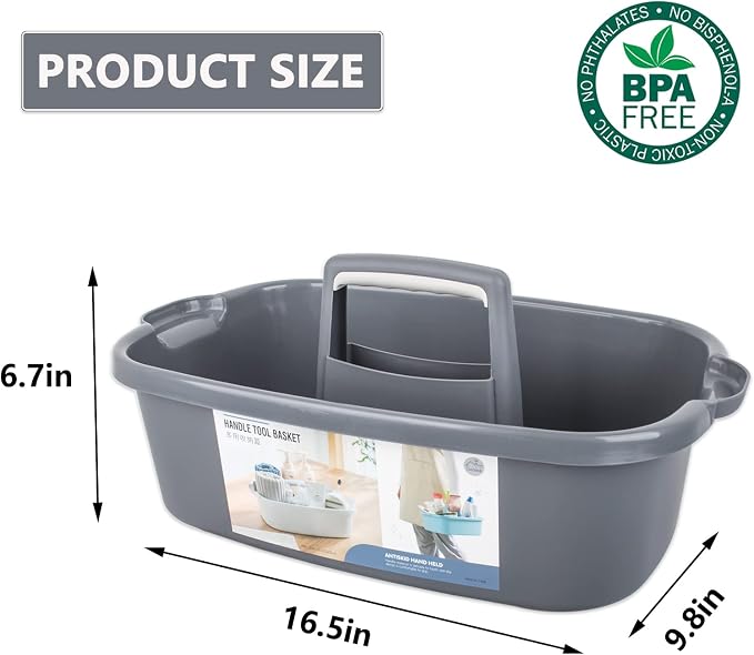 JiatuA Large Cleaning Supplies Caddy Portable Shower Caddy Basket Dark Gray | Sturdy Supply Organizer with Handle Plastic Bucket Tool Storage for Bathroom Bedroom Kitchen Garden College Dorm Essentials - Image 5