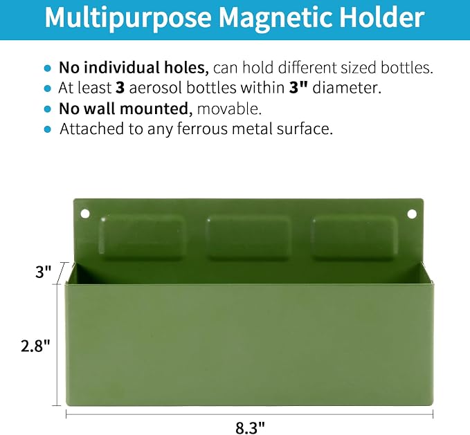 Magnetic Aerosol Spray Can Holder, Magnet Toolbox Bottle Holder, Tool Box Storage Rack for Garage and Home, Craft Workspace, Mechanic Paint Bottle Can Organizer, Green, 3"x8.3" - Image 2