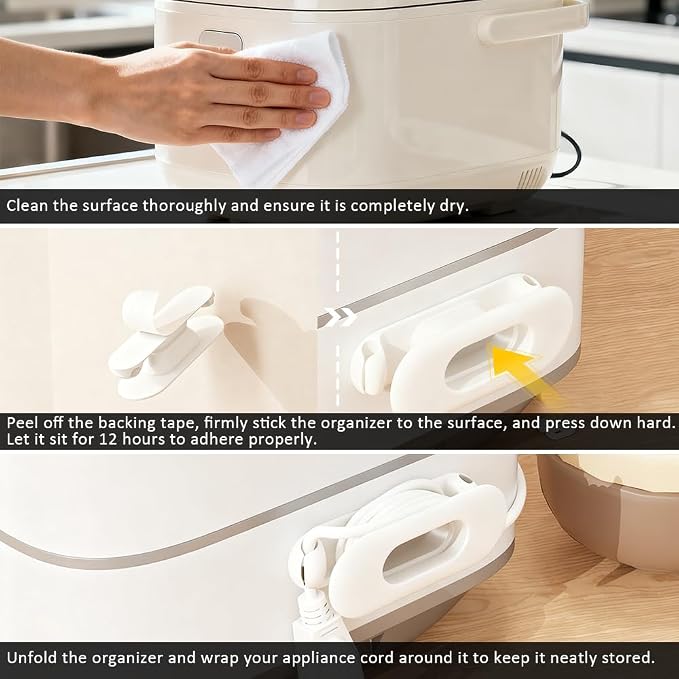 6 Pack Cord Organizer for Kitchen Appliances, Milky White | Upgraded Stackable Silicone Adhesive Cable Management Wrap Holder, for Mixer Blender Air Fryer Pressure Cooker Coffee Maker - Image 5